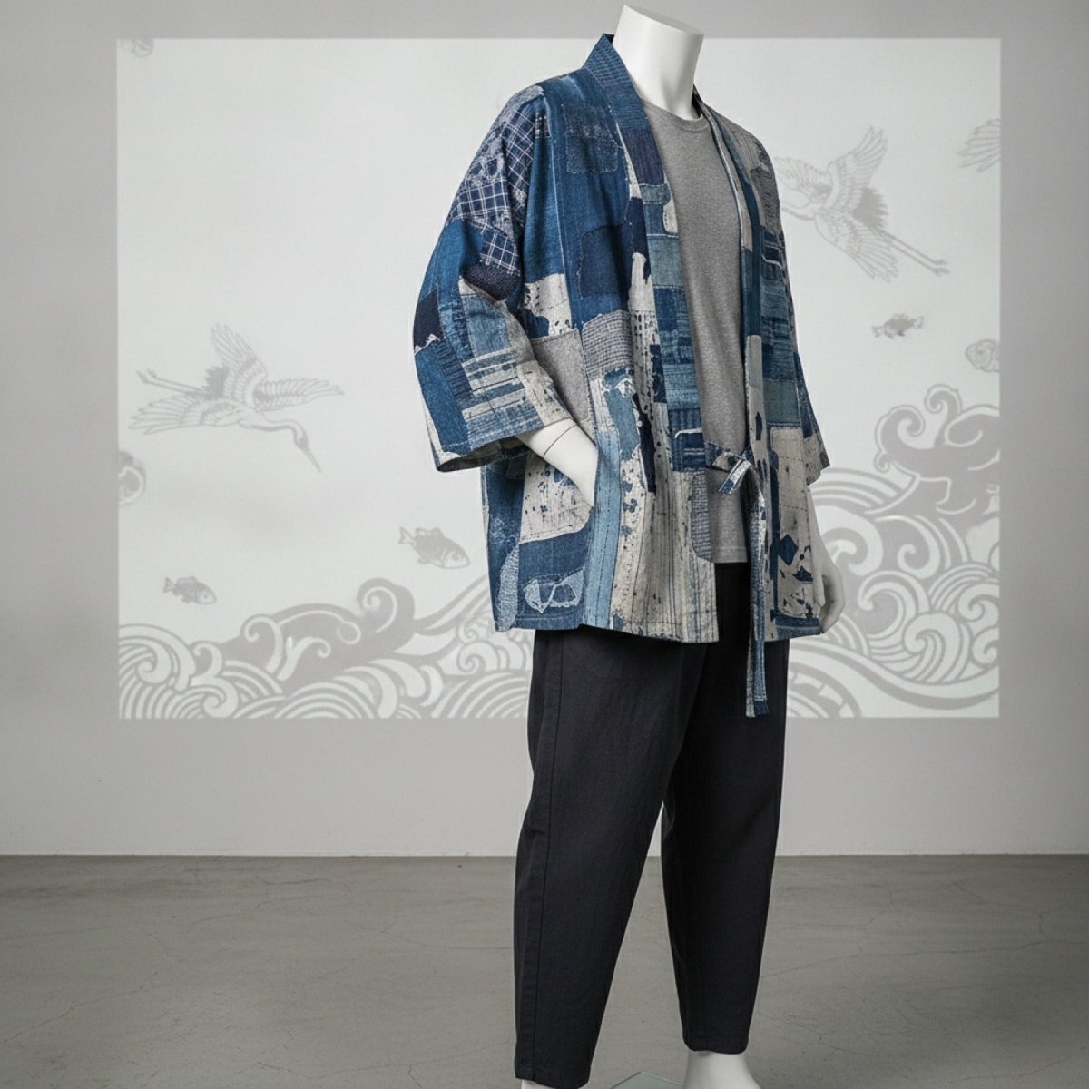 Cardigan Kimono Unisexe – Bleu et Blanc - XXS