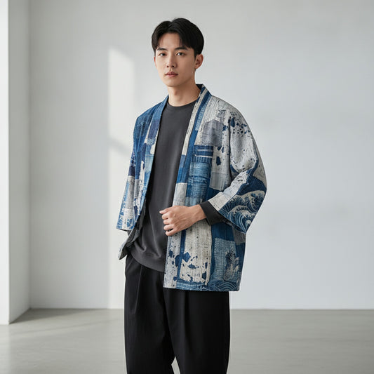 Cardigan Kimono Haori Unisexe Coton Motifs Japonais