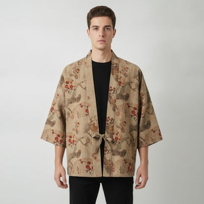 Cardigan Kimono Japonais Unisexe – Beige - XXS