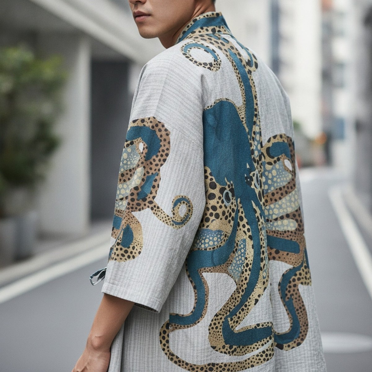 Cardigan Kimono Unisexe – Blanc et Bleu - XXS