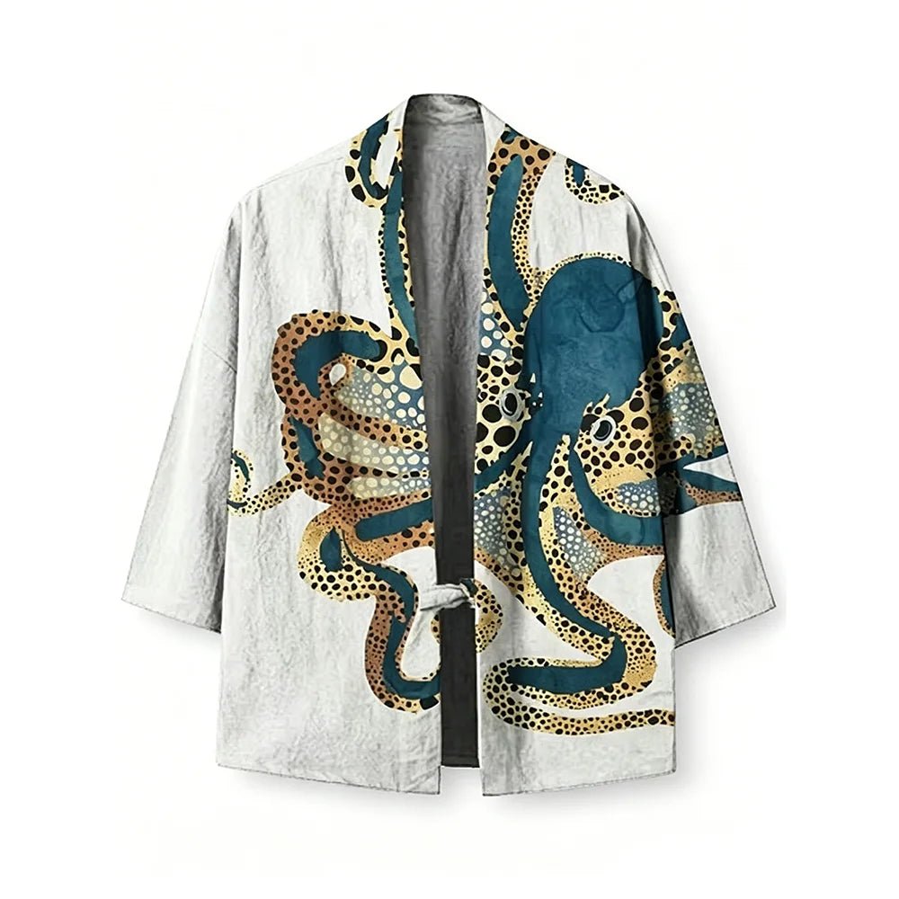 Cardigan Kimono Unisexe – Blanc et Bleu - XXS