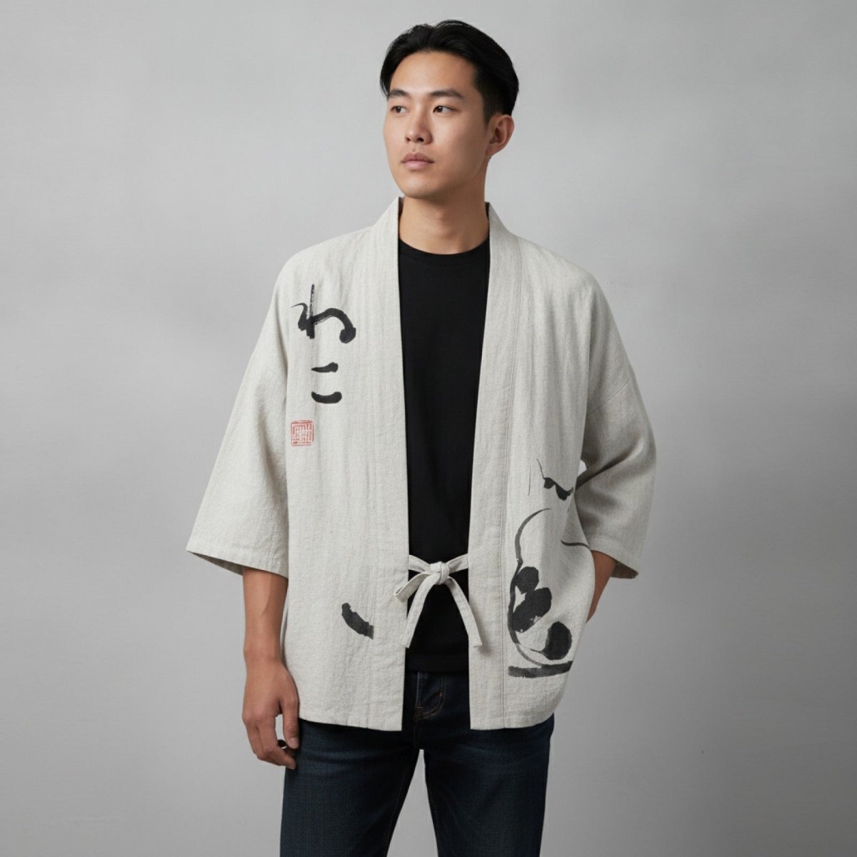 Cardigan Kimono Motifs Unisexe – Blanc - XXS