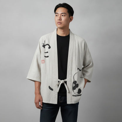 Cardigan Kimono Motifs Unisexe – Blanc - XXS