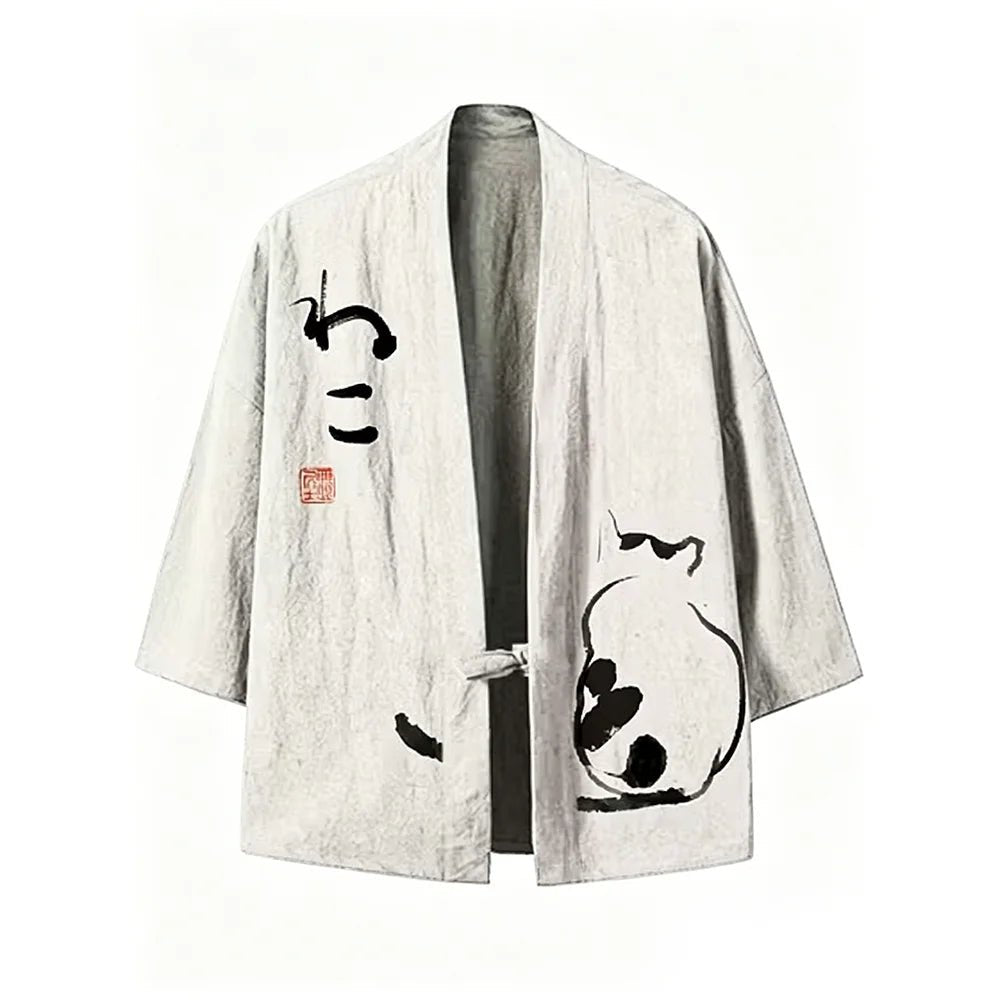 Cardigan Kimono Motifs Unisexe – Blanc - XXS