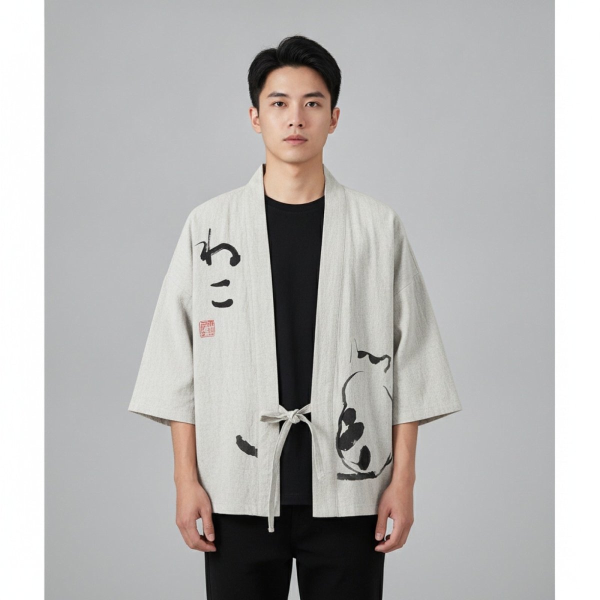 Cardigan Kimono Motifs Unisexe – Blanc - XXS