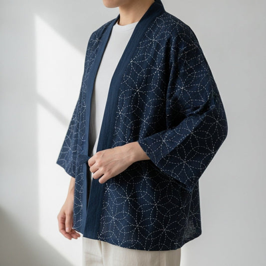 Haori Kimono Cercles Femme – Bleu Marine - XXS