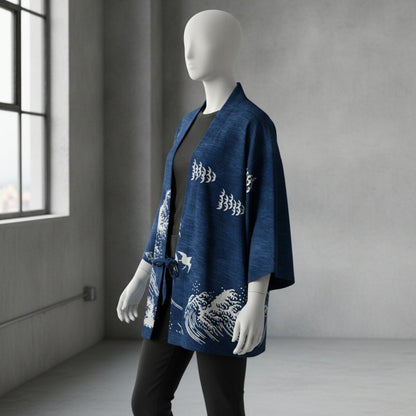 Veste Kimono Vagues Unisexe – Bleu Marine - XXS