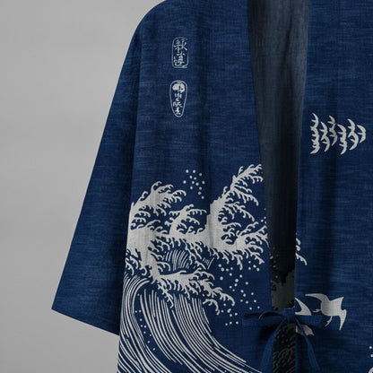 Veste Kimono Vagues Unisexe – Bleu Marine - XXS