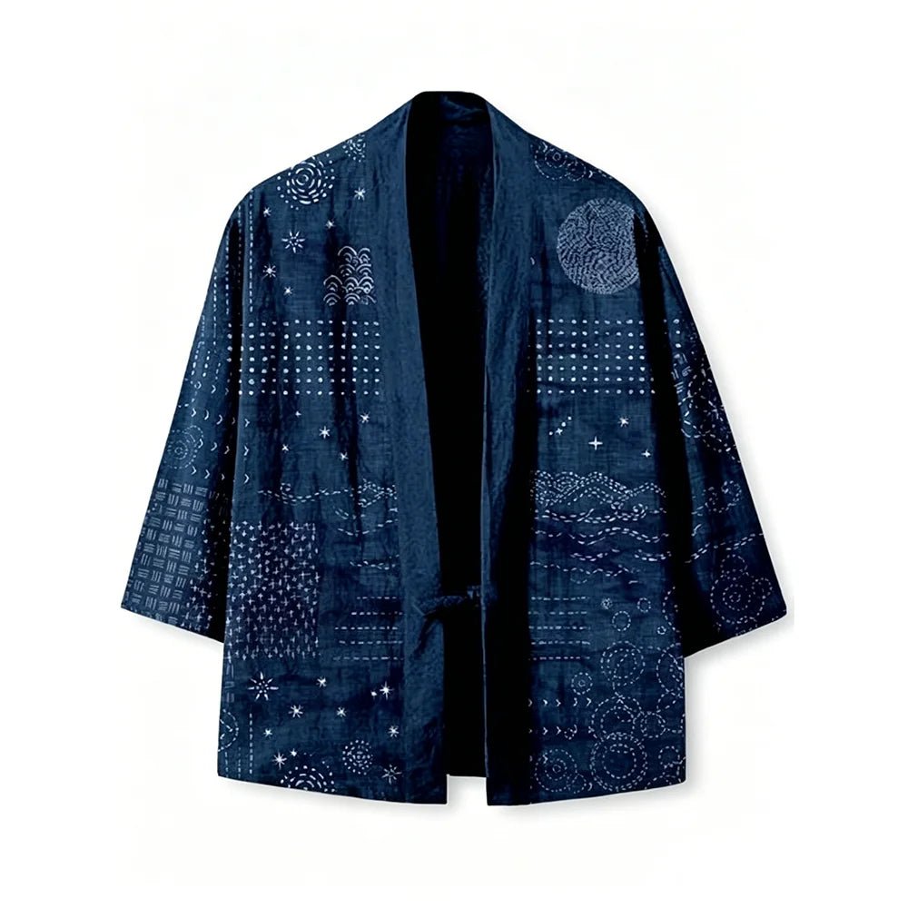Haori Kimono Sashiko Unisexe – Bleu Marine - XXS