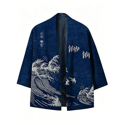 Veste Kimono Vagues Unisexe – Bleu Marine - XXS