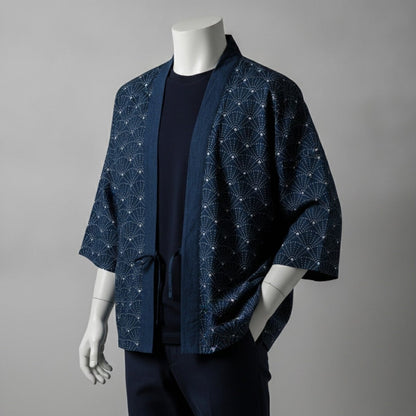 Cardigan Kimono Japonais Unisexe – Bleu - XXS