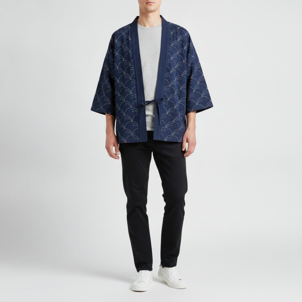 Haori Kimono Vagues Unisexe – Bleu Marine - XXS