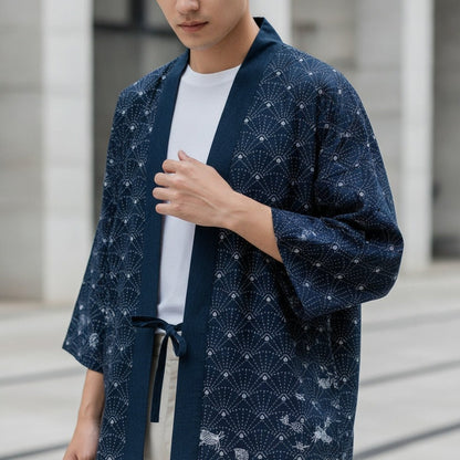 Cardigan Kimono Japonais Unisexe – Bleu - XXS