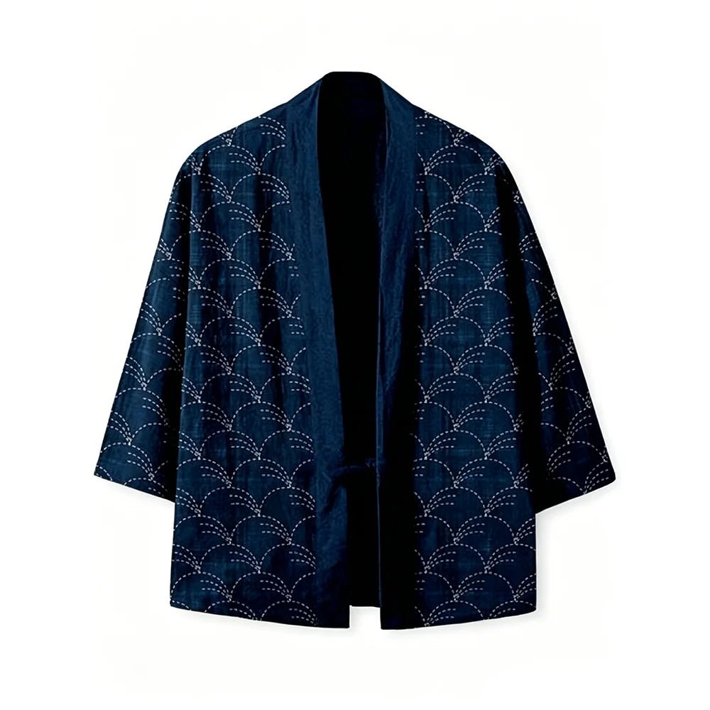 Haori Kimono Vagues Unisexe – Bleu Marine - XXS