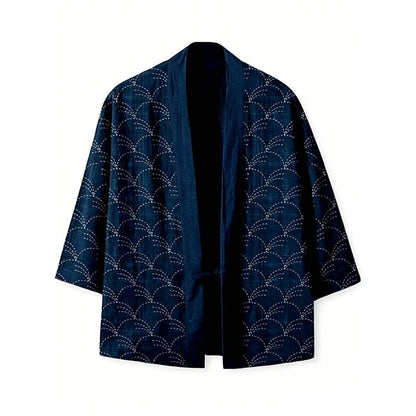 Haori Kimono Vagues Unisexe – Bleu Marine - XXS