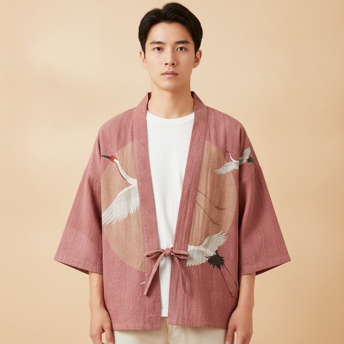 Cardigan Kimono Oriental Unisexe – Rose - XXS