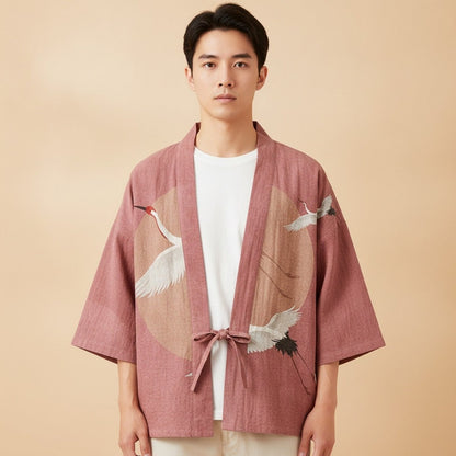 Cardigan Kimono Oriental Unisexe – Rose - XXS