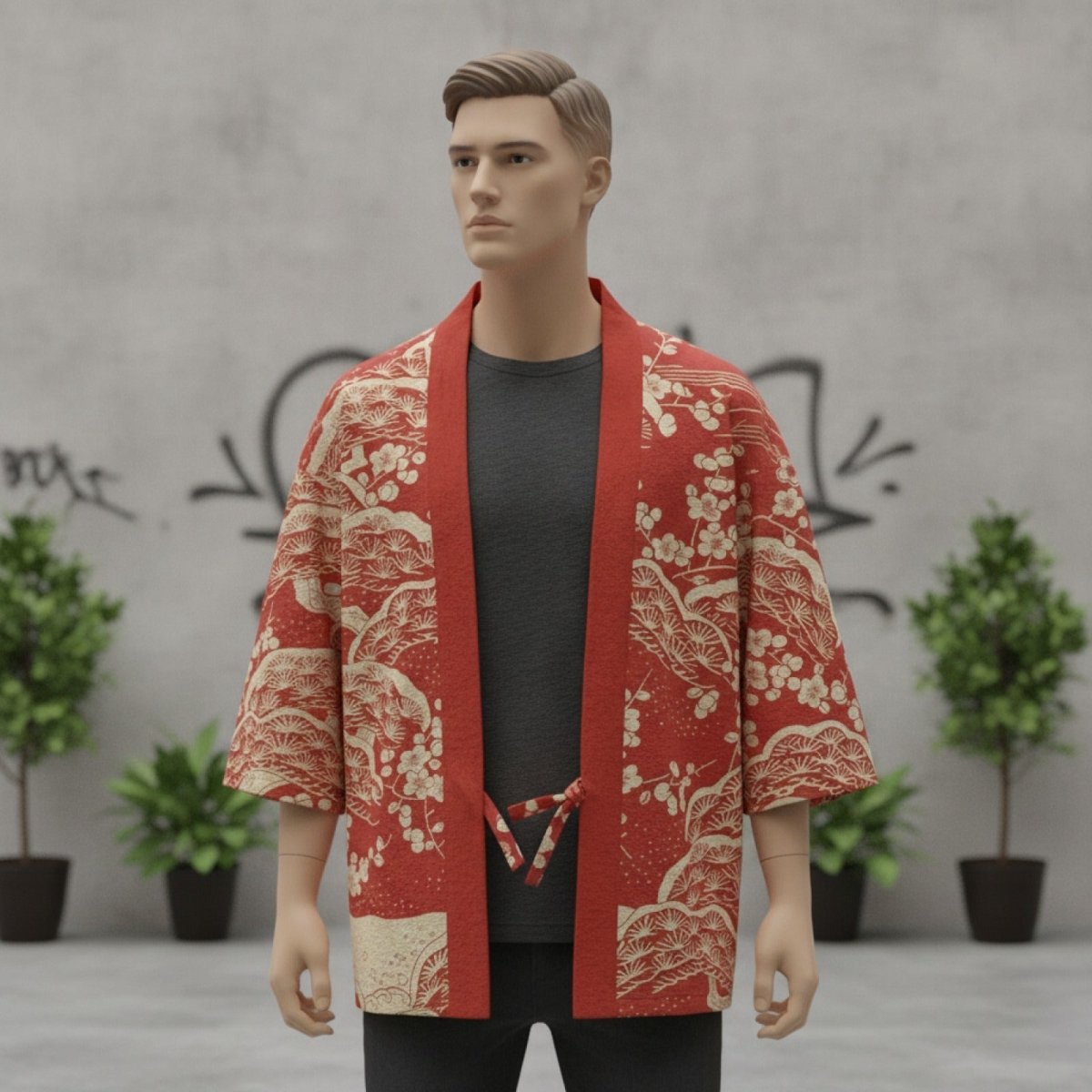 Cardigan Kimono Motifs Unisexe – Rouge - XXS