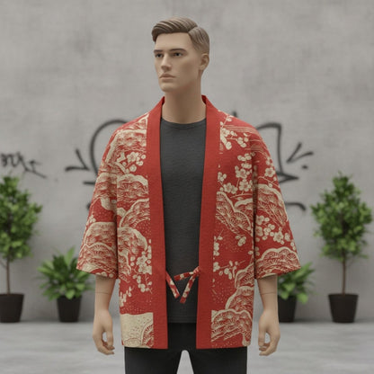 Cardigan Kimono Motifs Unisexe – Rouge - XXS