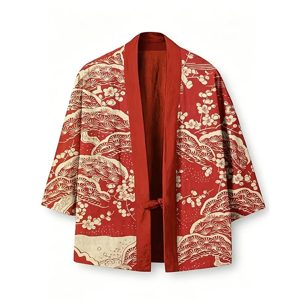 Cardigan Kimono Motifs Unisexe – Rouge - XXS