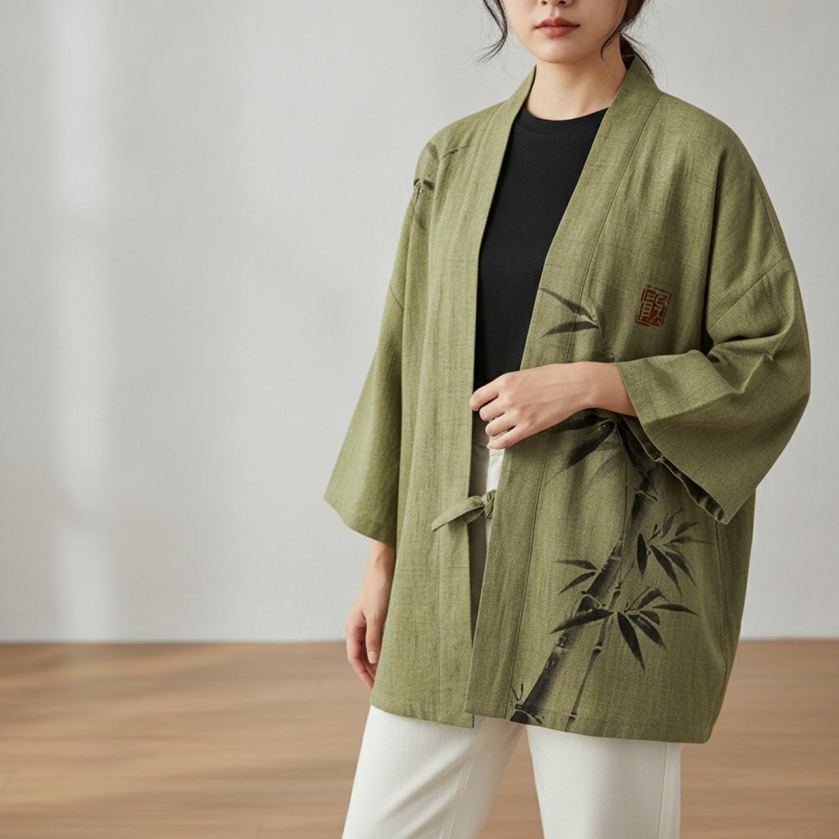 Cardigan Kimono Illustré Unisexe – Vert - XXS
