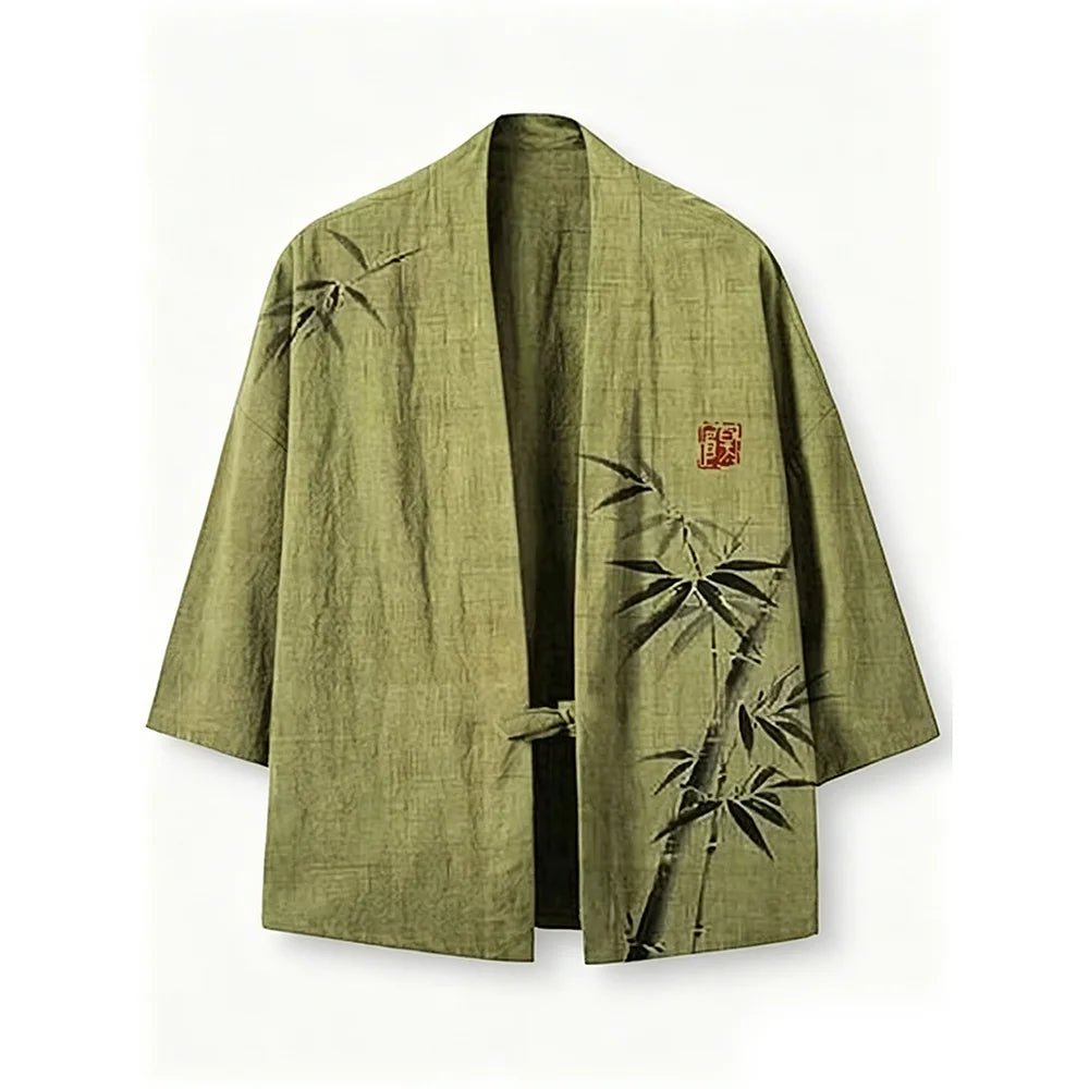 Cardigan Kimono Illustré Unisexe – Vert - XXS