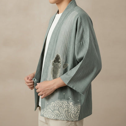 Cardigan Kimono Japonais Unisexe – Vert - XXS