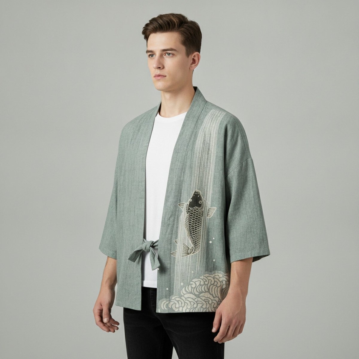 Cardigan Kimono Japonais Unisexe – Vert - XXS