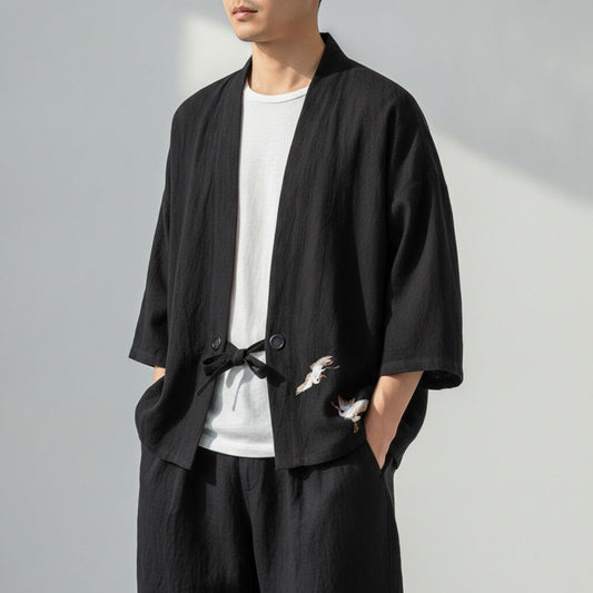 Cardigan Kimono Japonais Homme – Noir - M