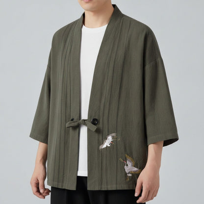 Cardigan Kimono Japonais Homme – Vert Kaki - M