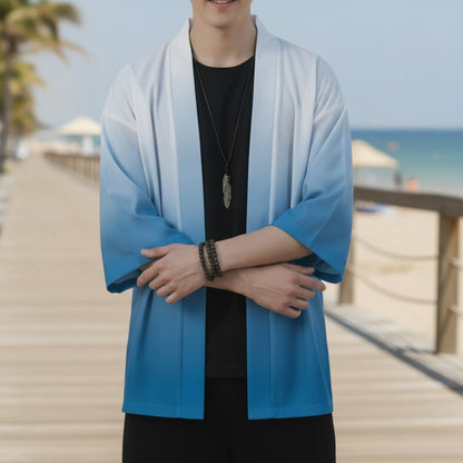 Kimono Streetwear Homme – Blanc et Bleu - S