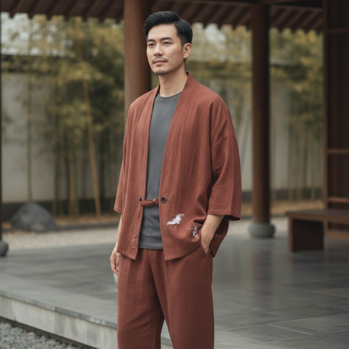 Kimono Style Ethnique Homme – Rouge - M