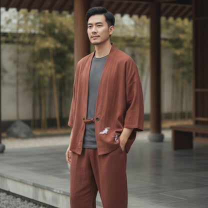 Kimono Style Ethnique Homme – Rouge - M
