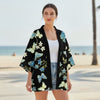 Kimono Papillon Fleurs Femme – Noir - XXS