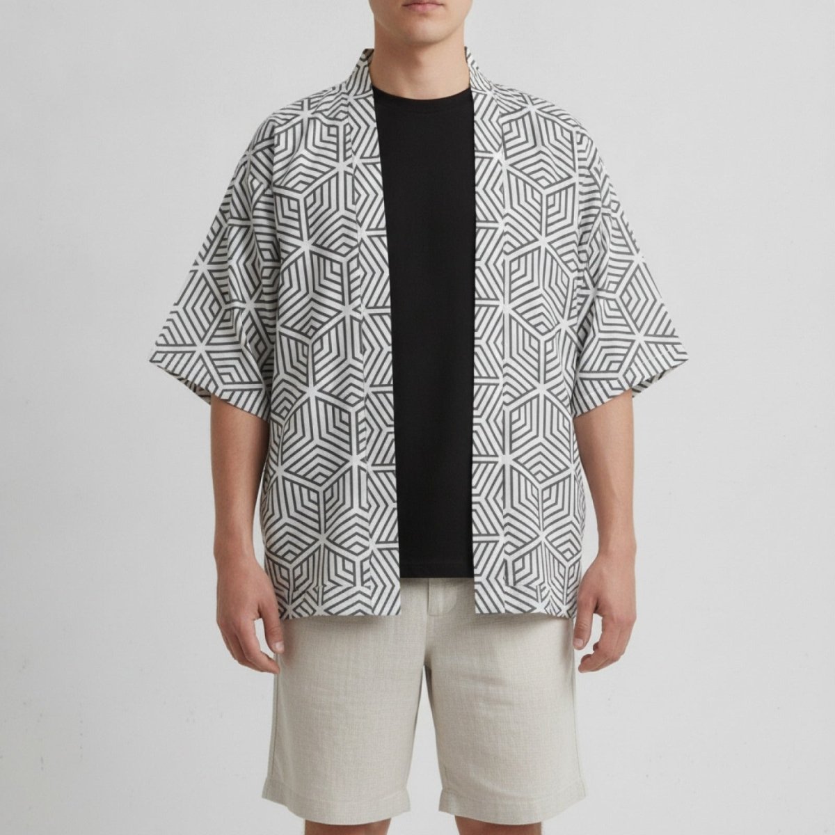 Kimono Géométrique Unisexe – Blanc - XXS