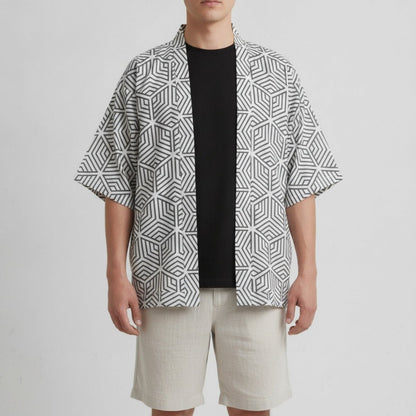 Kimono Géométrique Unisexe – Blanc - XXS