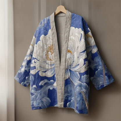 Kimono Pivoine Japonaise Unisexe – Bleu - XS