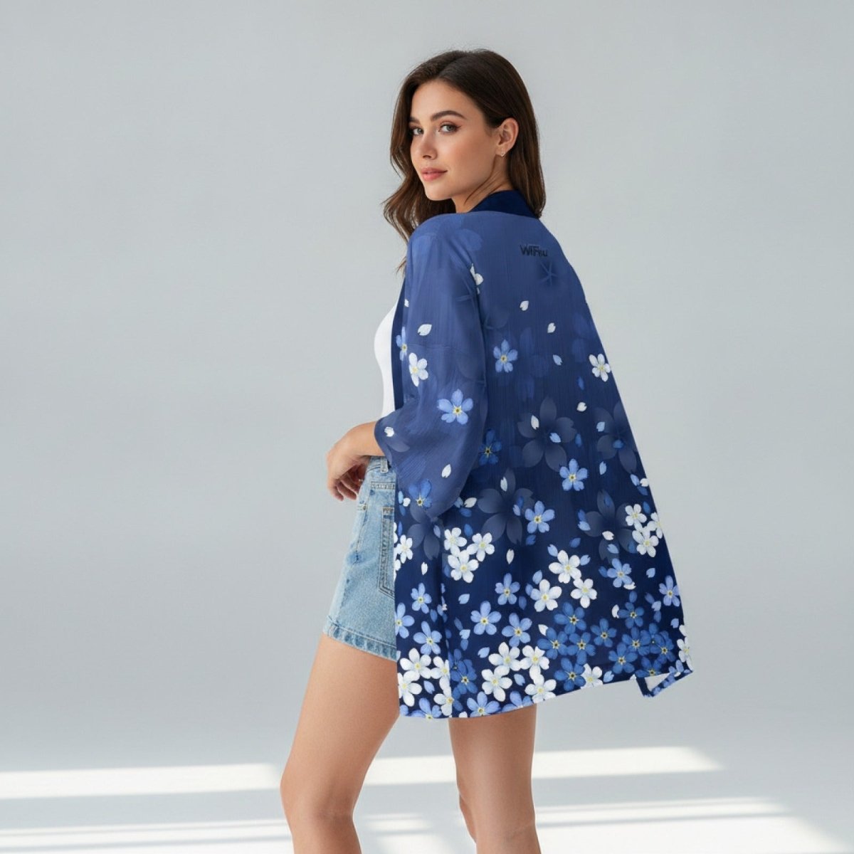 Kimono Fleurs Japonaises Femme – Bleu - XXS