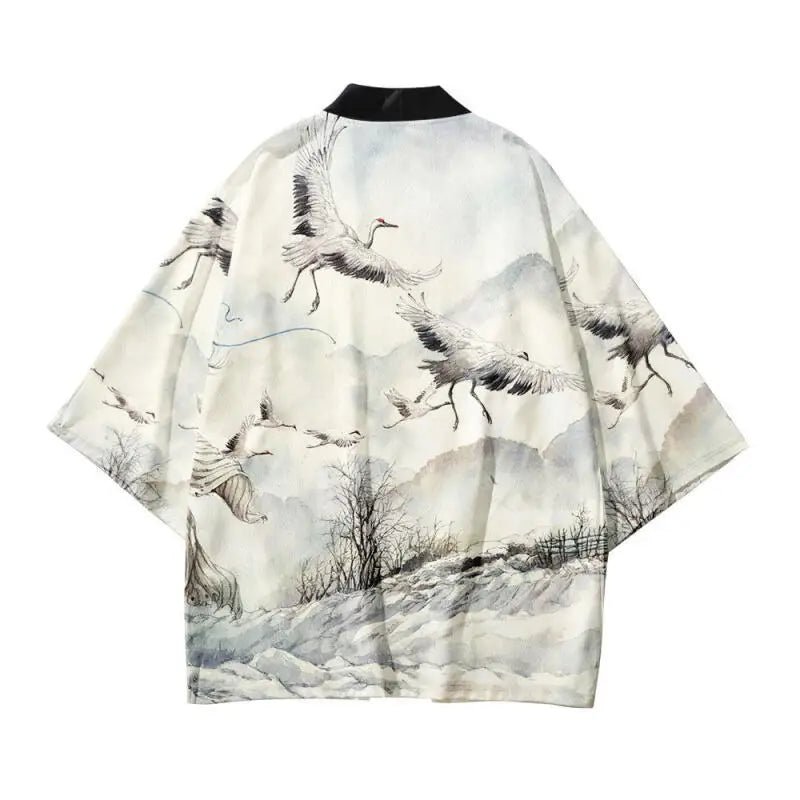 Haori Kimono Grue Homme – Blanc - S