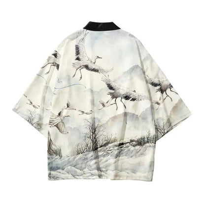 Haori Kimono Grue Homme – Blanc - S