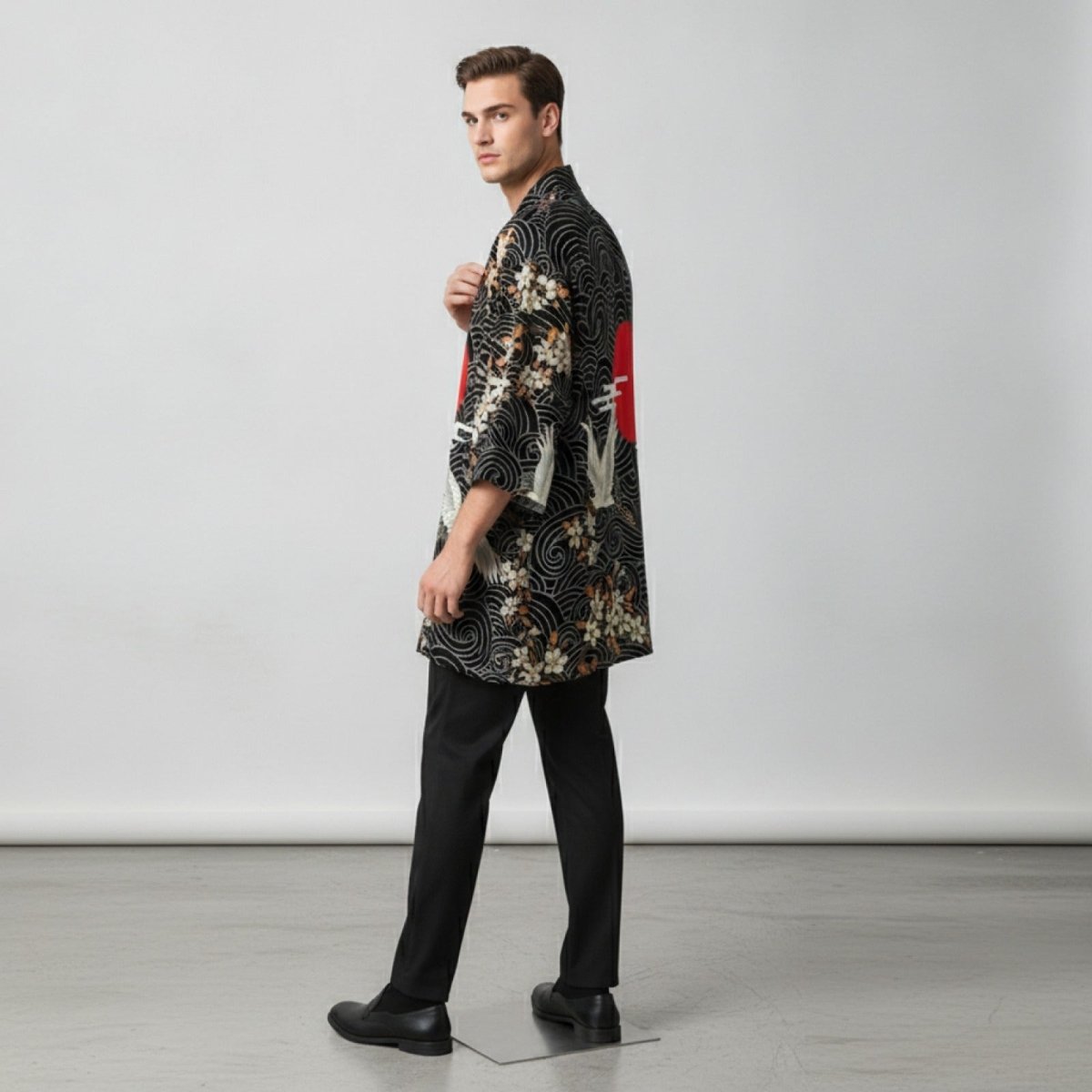 Haori Kimono Grue Homme – Noir - S