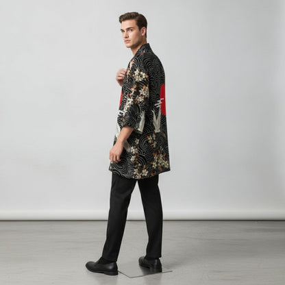 Haori Kimono Grue Homme – Noir - S