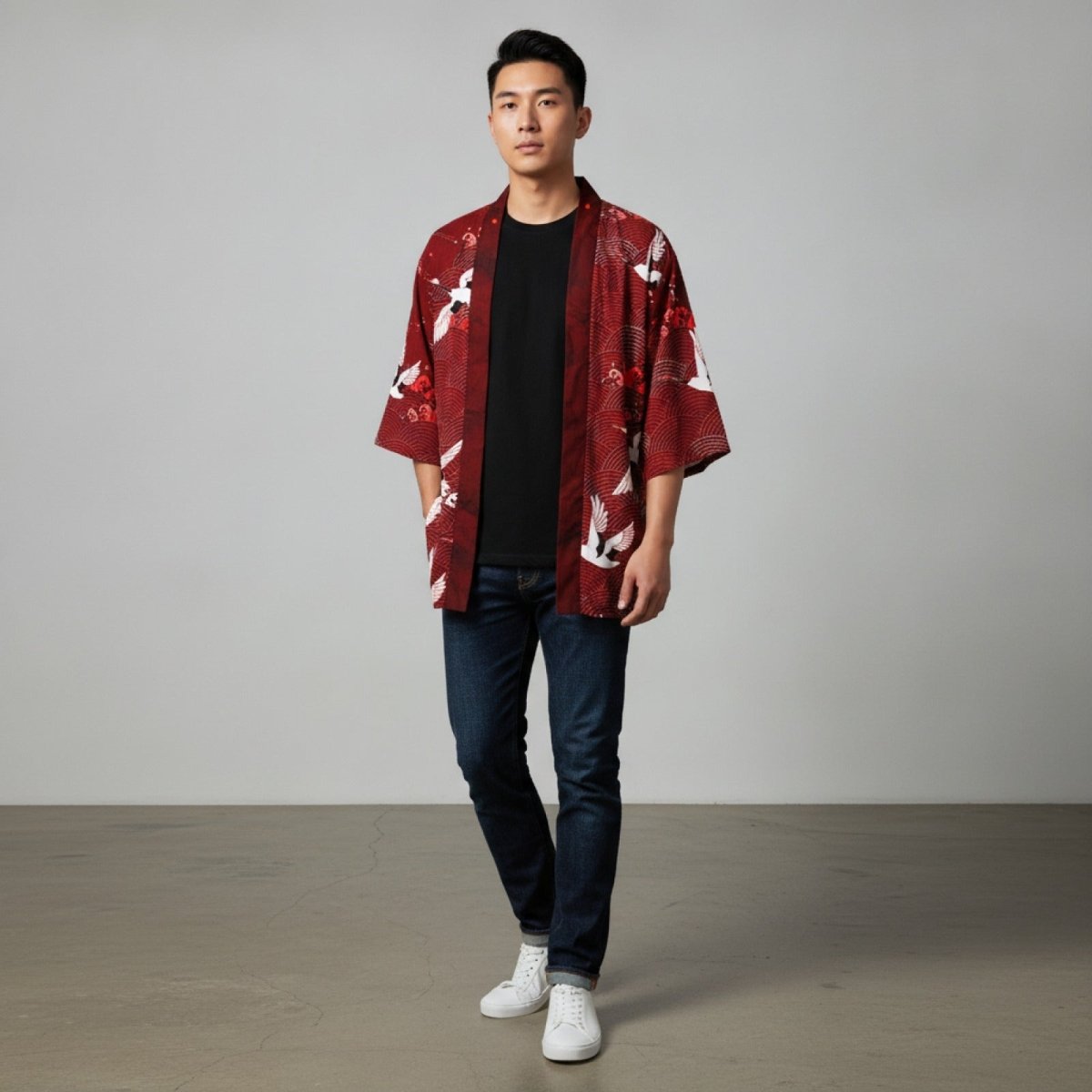 Haori Kimono Grue Homme – Rouge - S