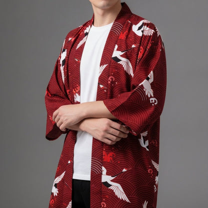 Haori Kimono Grue Homme – Rouge - S