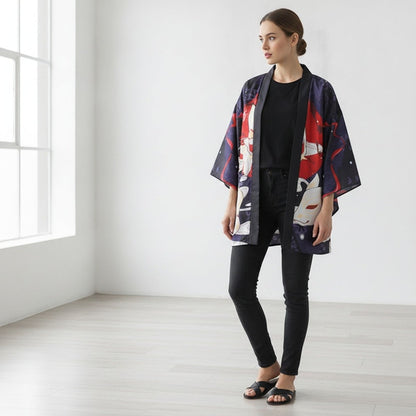 Haori Kimono Graphique Unisexe – Bleu Marine - Taille unique