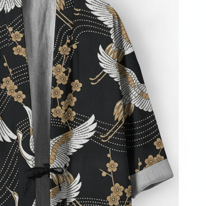 Haori Kimono Grue Unisexe – Noir - XXS