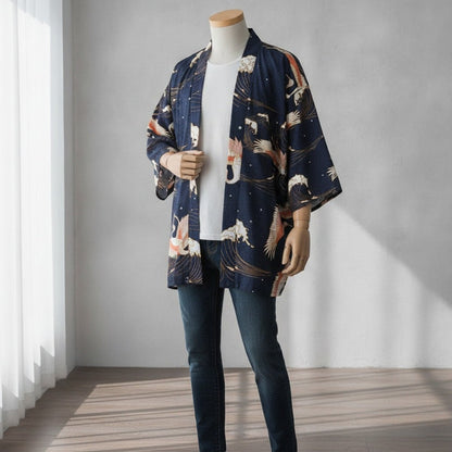 Haori Kimono Grue Homme – Bleu Marine - S