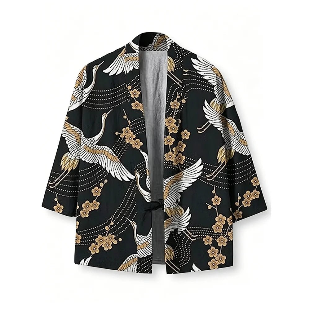 Haori Kimono Grue Unisexe – Noir - XXS