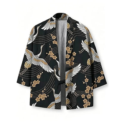 Haori Kimono Grue Unisexe – Noir - XXS
