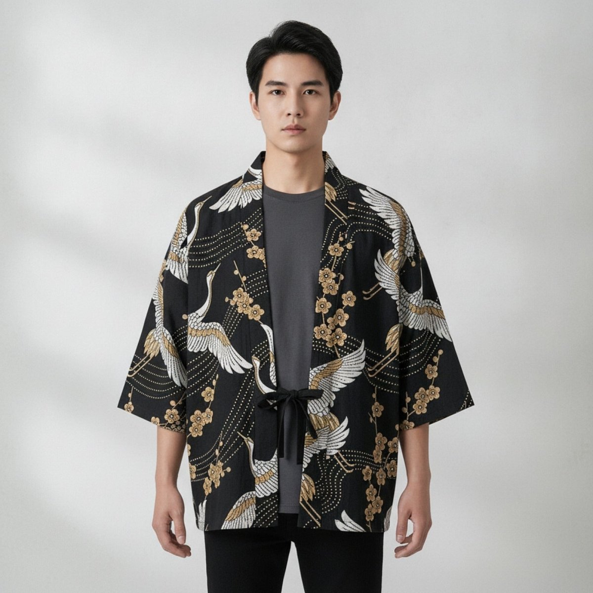 Haori Kimono Grue Unisexe – Noir - XXS
